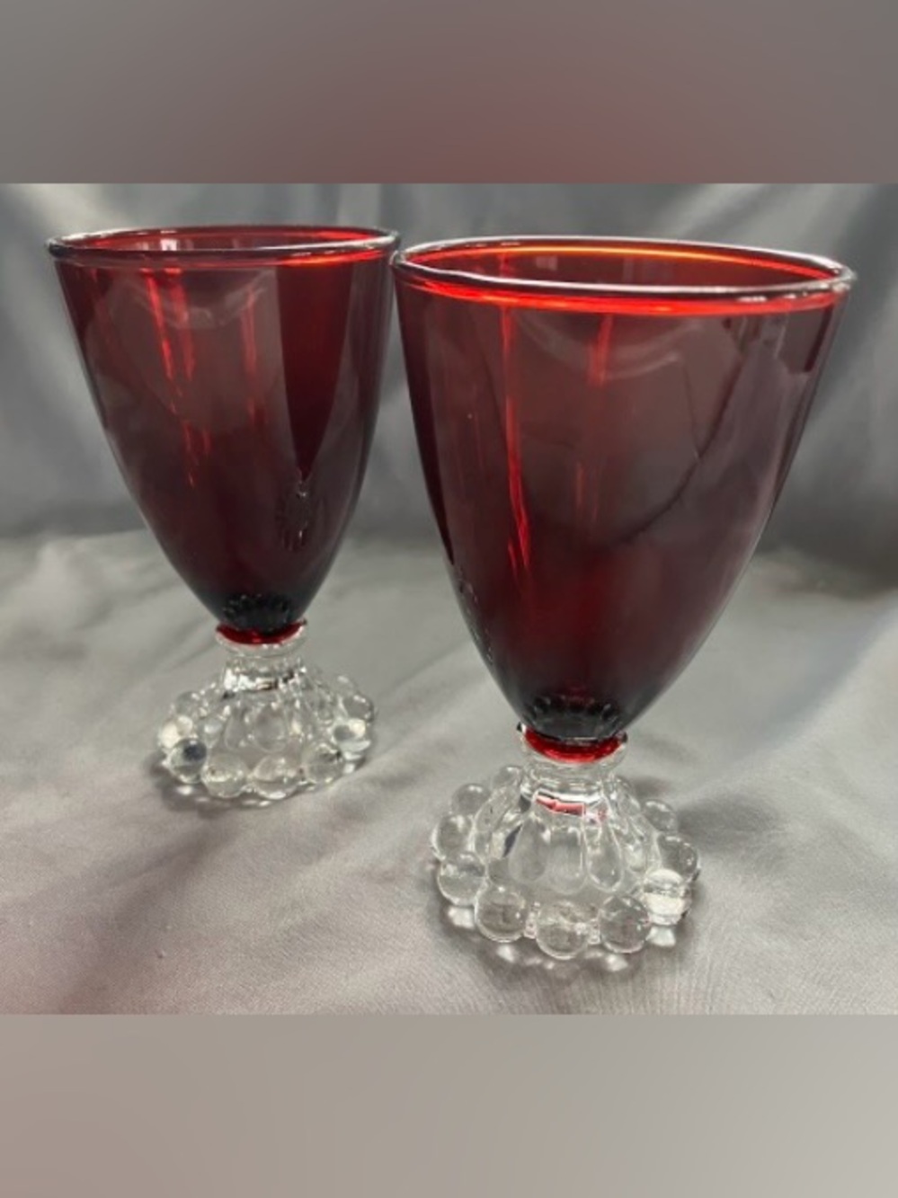 8 VTG 1950’s Anchor Hocking Ruby Red Small Goblets Bubblefooted Stems